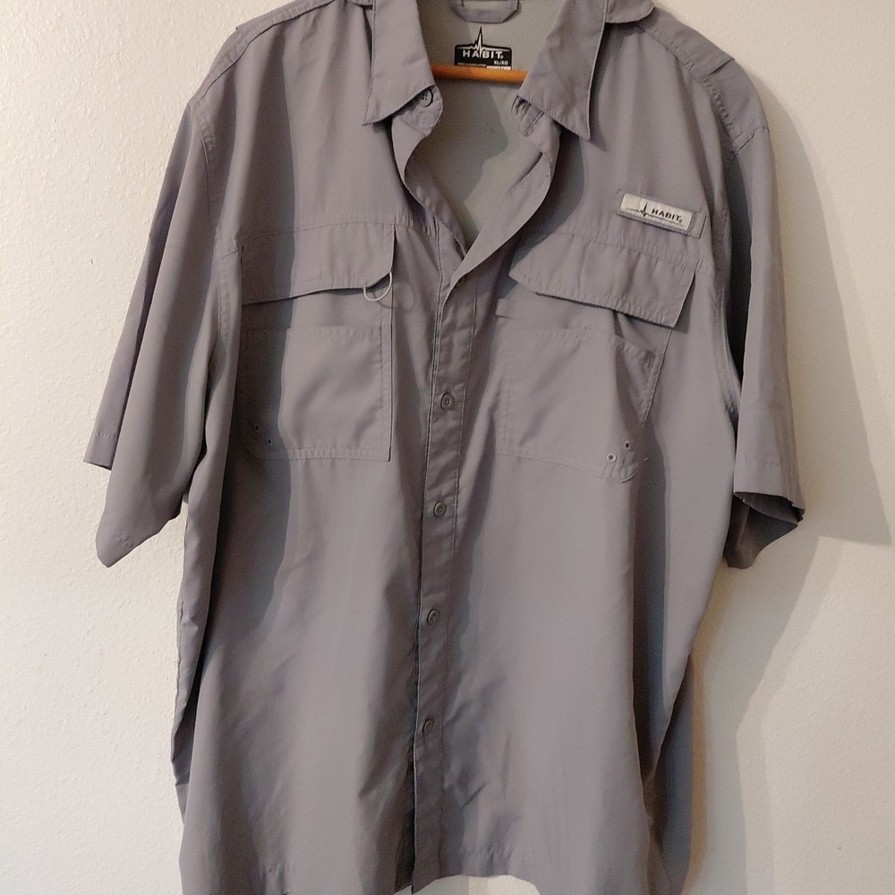 Habit Solar Factor 40+ Grey Long Sleeve Vented Fishing Shirt Men's XL Gray